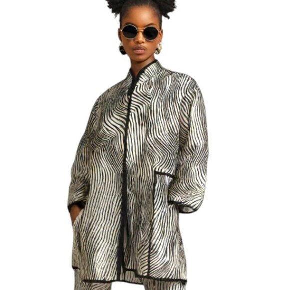 Caroline Rose Zebra Vibe Black Natural Long Sleeve Open Front Jacket Size Large - Picture 4 of 10